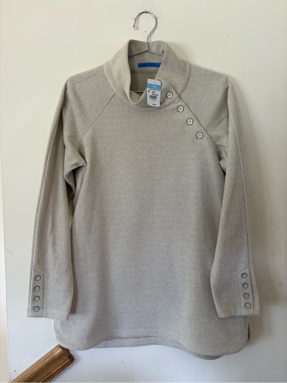 J. McLaughlin Cream Button-Accent Turtleneck Pullover